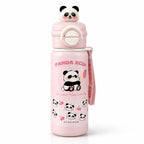allKiDz® Premium Panda Stainless Steel Insulated Sipper Bottle (500ml) – Double-Wall Vacuum Thermos with Dual Drinking Modes, Leak-Proof Flip Cap & Adjustable Strap for School Kids