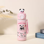 allKiDz® Premium Panda Stainless Steel Insulated Sipper Bottle (500ml) – Double-Wall Vacuum Thermos with Dual Drinking Modes, Leak-Proof Flip Cap & Adjustable Strap for School Kids