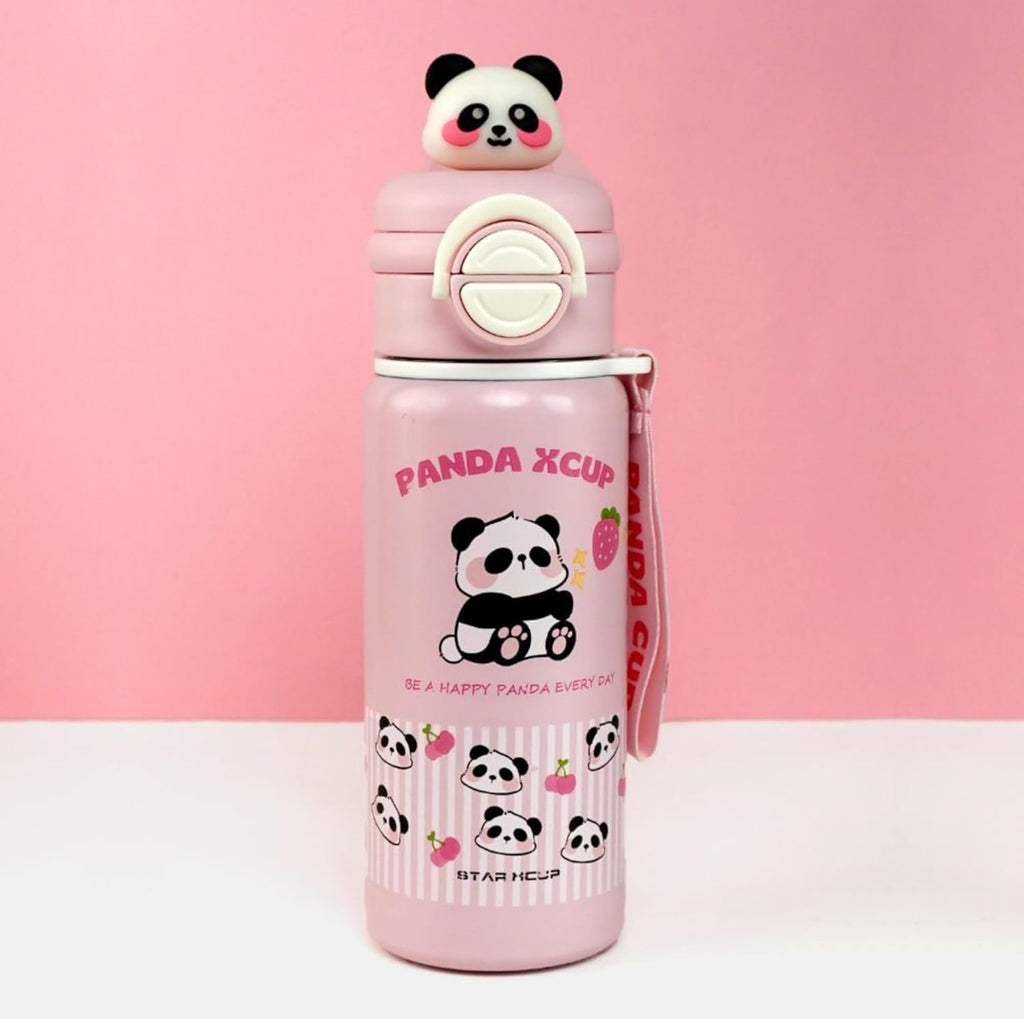 allKiDz® Premium Panda Stainless Steel Insulated Sipper Bottle (500ml) – Double-Wall Vacuum Thermos with Dual Drinking Modes, Leak-Proof Flip Cap & Adjustable Strap for School Kids