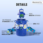 allKidz® Kids Robot Water Bottle for School – 316 Stainless Steel Insulated Sipper Bottle with Strap | Leakproof, BPA-Free, Hot & Cold | 450ml (Boys & Girls)