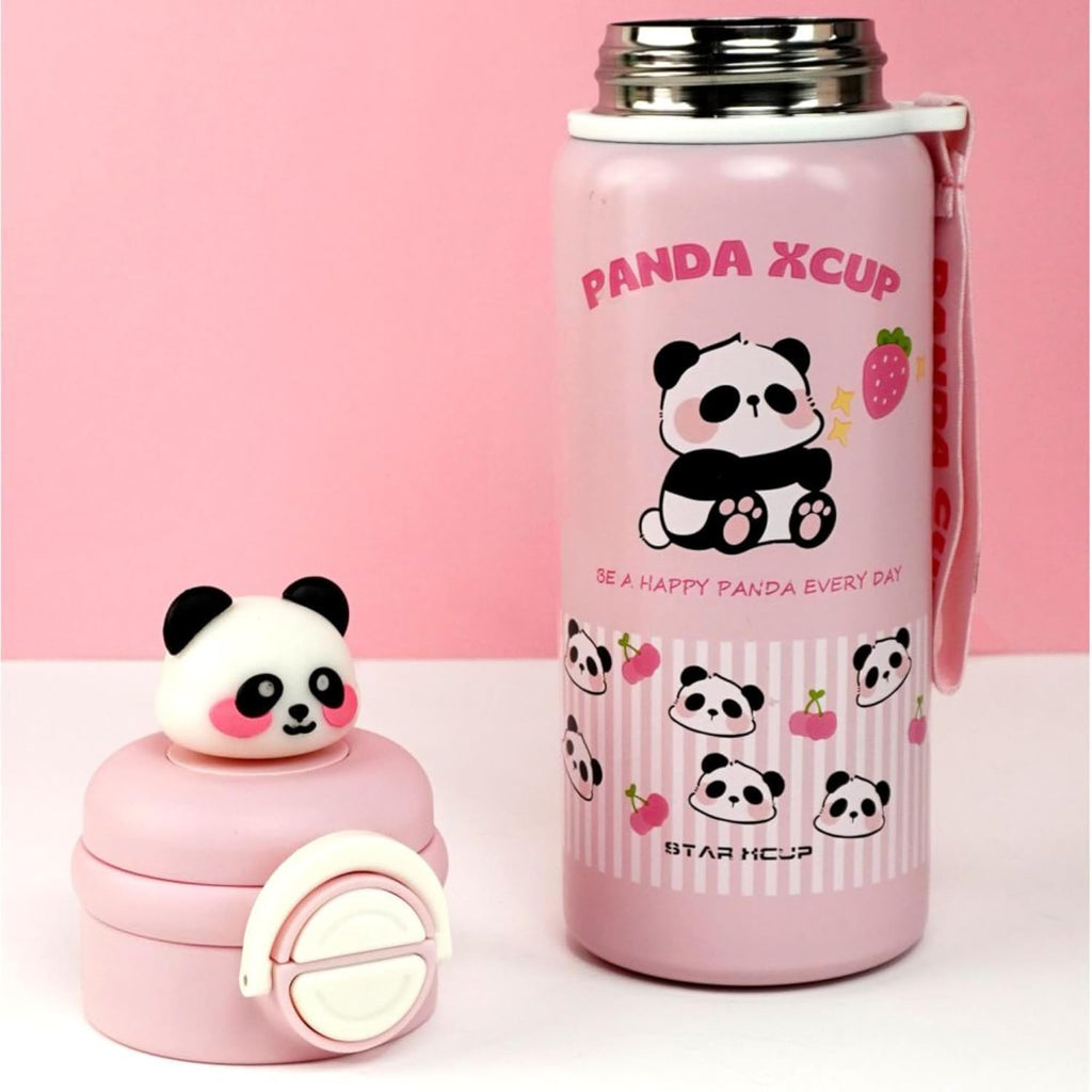 allKiDz® Premium Panda Stainless Steel Insulated Sipper Bottle (500ml) – Double-Wall Vacuum Thermos with Dual Drinking Modes, Leak-Proof Flip Cap & Adjustable Strap for School Kids
