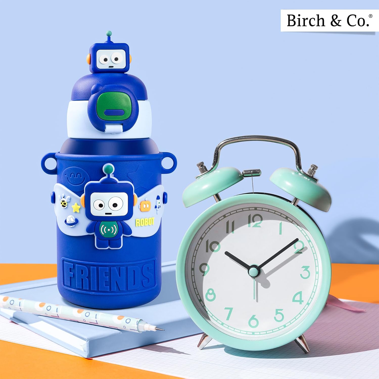 allKidz® Kids Robot Water Bottle for School – 316 Stainless Steel Insulated Sipper Bottle with Strap | Leakproof, BPA-Free, Hot & Cold | 450ml (Boys & Girls)