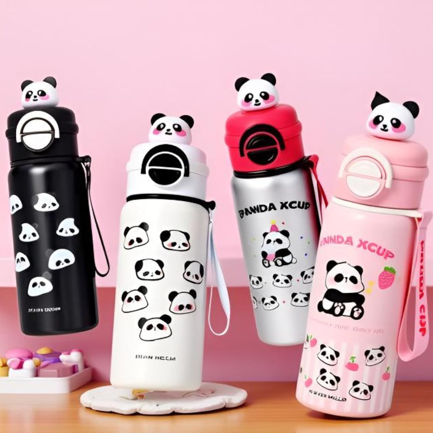 allKiDz® Premium Panda Stainless Steel Insulated Sipper Bottle (500ml) – Double-Wall Vacuum Thermos with Dual Drinking Modes, Leak-Proof Flip Cap & Adjustable Strap for School Kids