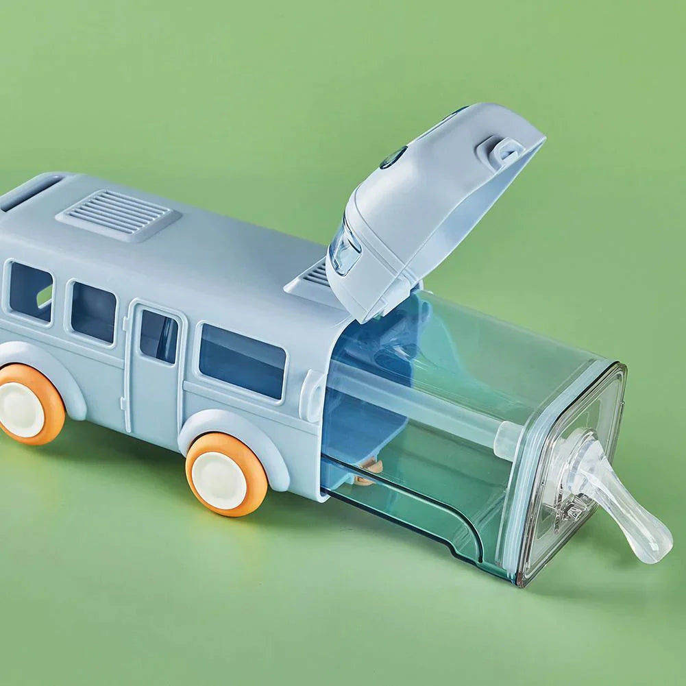 Kids' Toy Bus Water Bottle with Moving Wheels & Adjustable Shoulder Strap (500 ML)