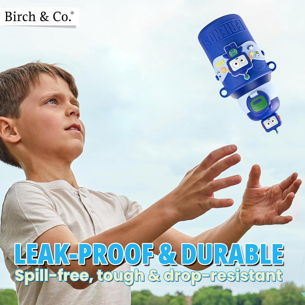 allKidz® Kids Robot Water Bottle for School – 316 Stainless Steel Insulated Sipper Bottle with Strap | Leakproof, BPA-Free, Hot & Cold | 450ml (Boys & Girls)