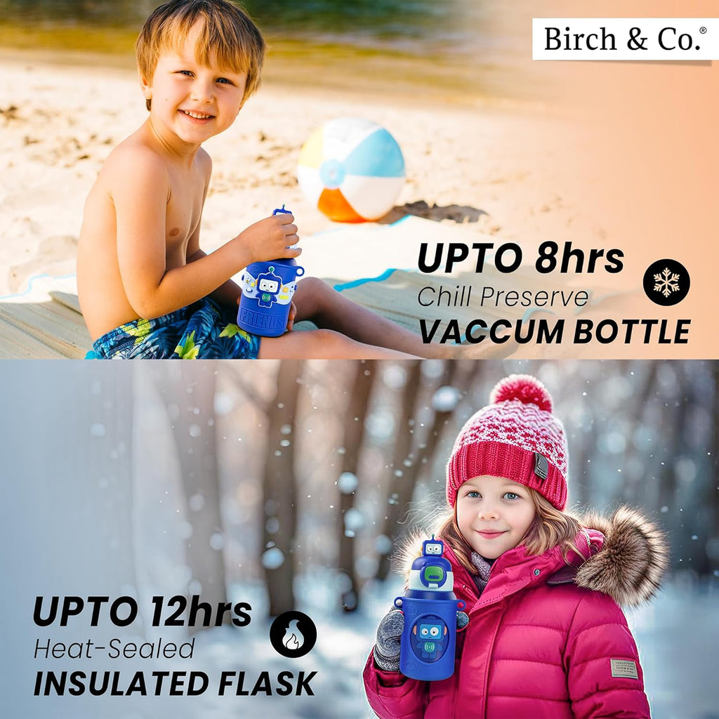 allKidz® Kids Robot Water Bottle for School – 316 Stainless Steel Insulated Sipper Bottle with Strap | Leakproof, BPA-Free, Hot & Cold | 450ml (Boys & Girls)