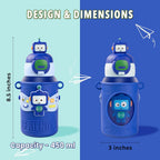 allKidz® Kids Robot Water Bottle for School – 316 Stainless Steel Insulated Sipper Bottle with Strap | Leakproof, BPA-Free, Hot & Cold | 450ml (Boys & Girls)