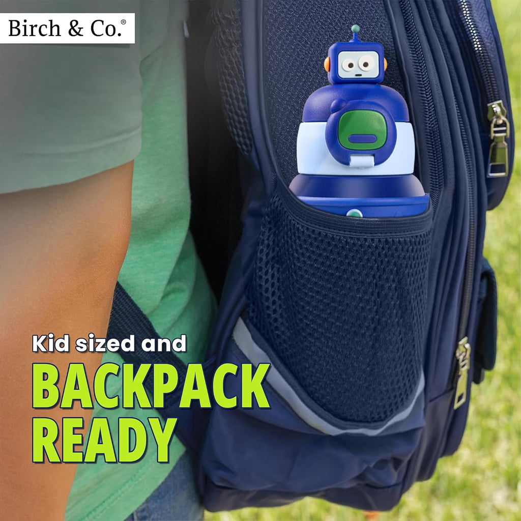 allKidz® Kids Robot Water Bottle for School – 316 Stainless Steel Insulated Sipper Bottle with Strap | Leakproof, BPA-Free, Hot & Cold | 450ml (Boys & Girls)