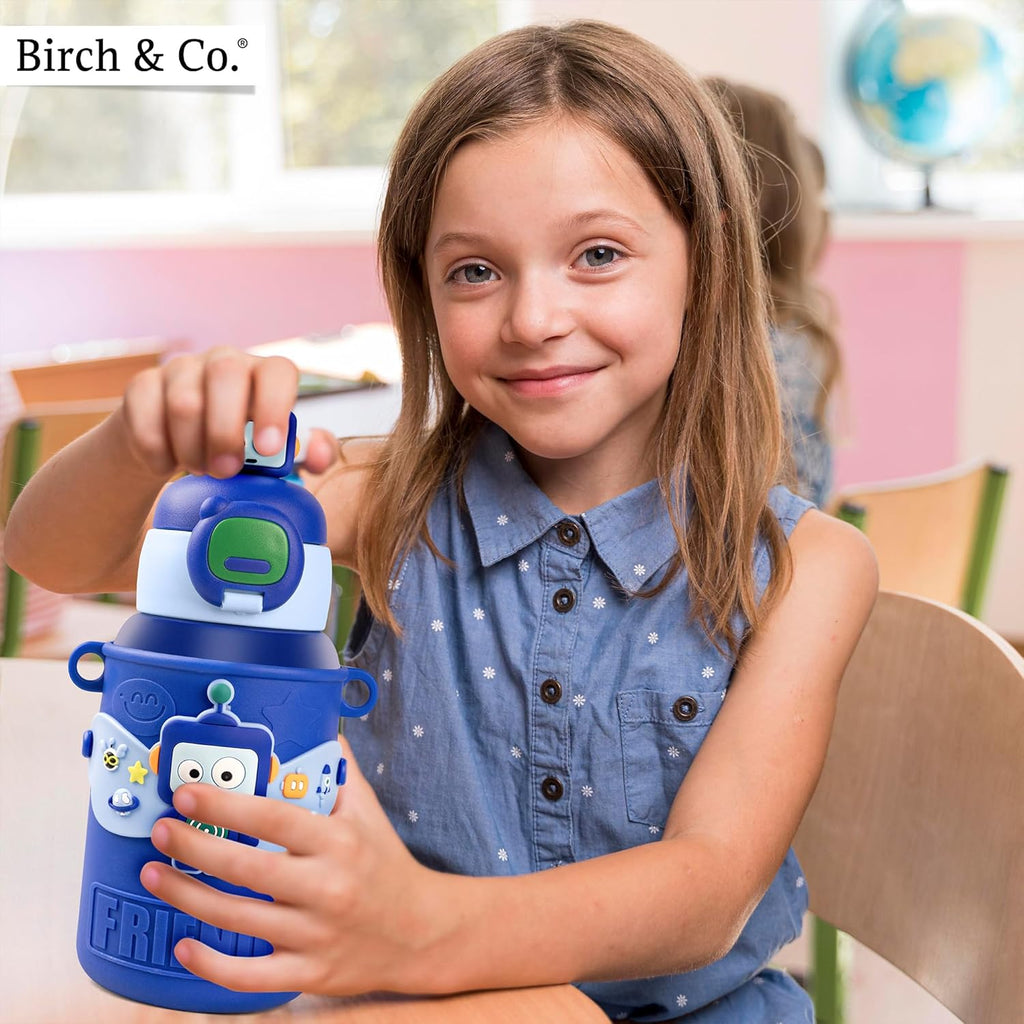 allKidz® Kids Robot Water Bottle for School – 316 Stainless Steel Insulated Sipper Bottle with Strap | Leakproof, BPA-Free, Hot & Cold | 450ml (Boys & Girls)